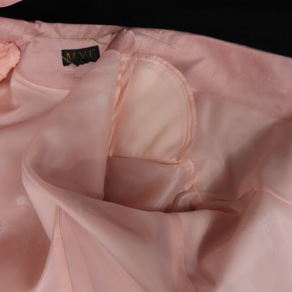 Vintage M.X.I. Peach Pink Embroidered Flower Silk Suit Sz. 10 - Picture 10 of 16